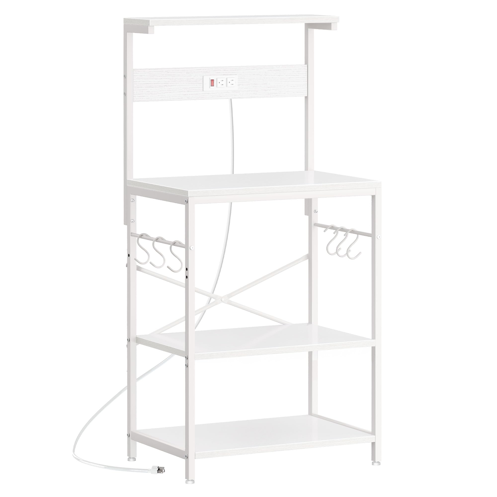SUPERJARE Kitchen Bakers Rack with Power Outlet, Coffee Bar Table 4 Tiers, Kitchen Microwave Stand with 6 S-shaped Hooks, Storage Shelf Rack for Spices, Pots and Pans - Rustic Brown