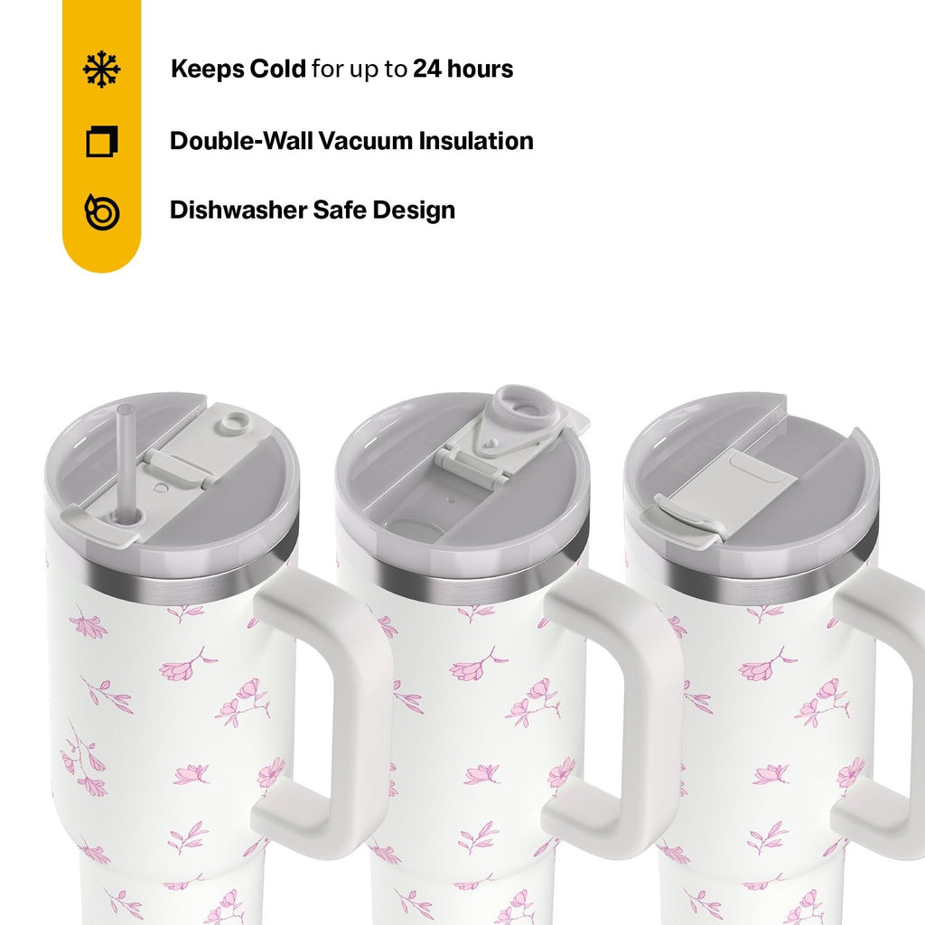 RTIC 40 oz Road Trip Tumbler Double-Walled Cermaic Lined Insulated Stainless Steel Portable Travel Coffee Mug Cup with Lid, Handle and Straw, Trailblazer