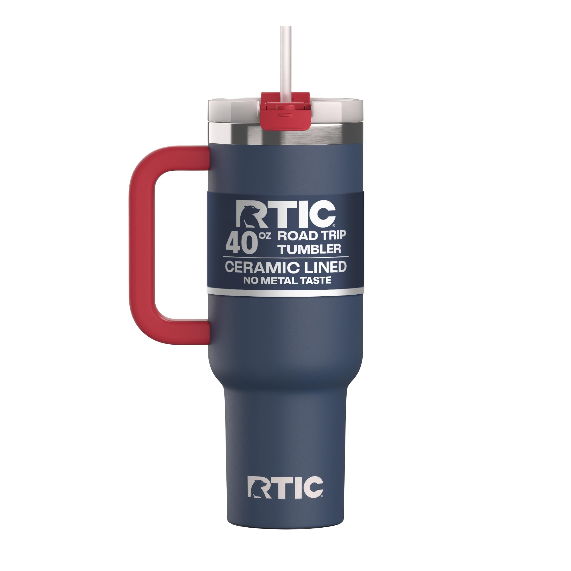 RTIC 40 oz Road Trip Tumbler Double-Walled Cermaic Lined Insulated Stainless Steel Portable Travel Coffee Mug Cup with Lid, Handle and Straw, Trailblazer