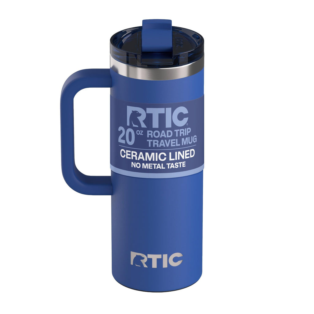RTIC 20oz Road Trip Travel Mug with Lid and Handle, Ceramic Lined, Insulated, Stainless Steel, Metal, Double Wall Vacuum-Insulation, Portable Coffee, Tea Cup for Hot and Cold Drink, Black