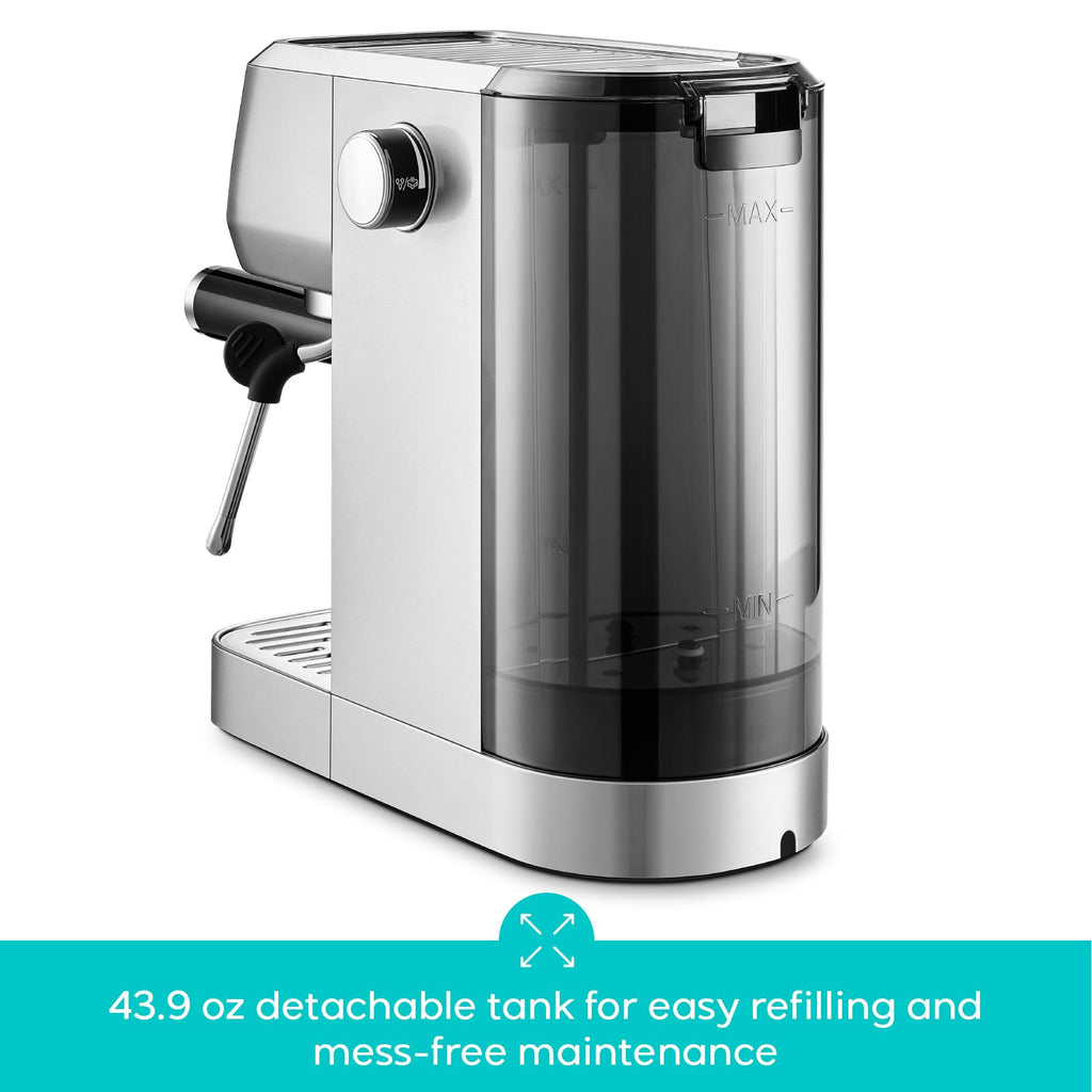 CASABREWS 3700 Essential Espresso Machine 20 Bar, Stainless Steel Cappuccino & Latte Coffee Maker with Steam Frother for Home, 43.9oz Water Tank, Silver