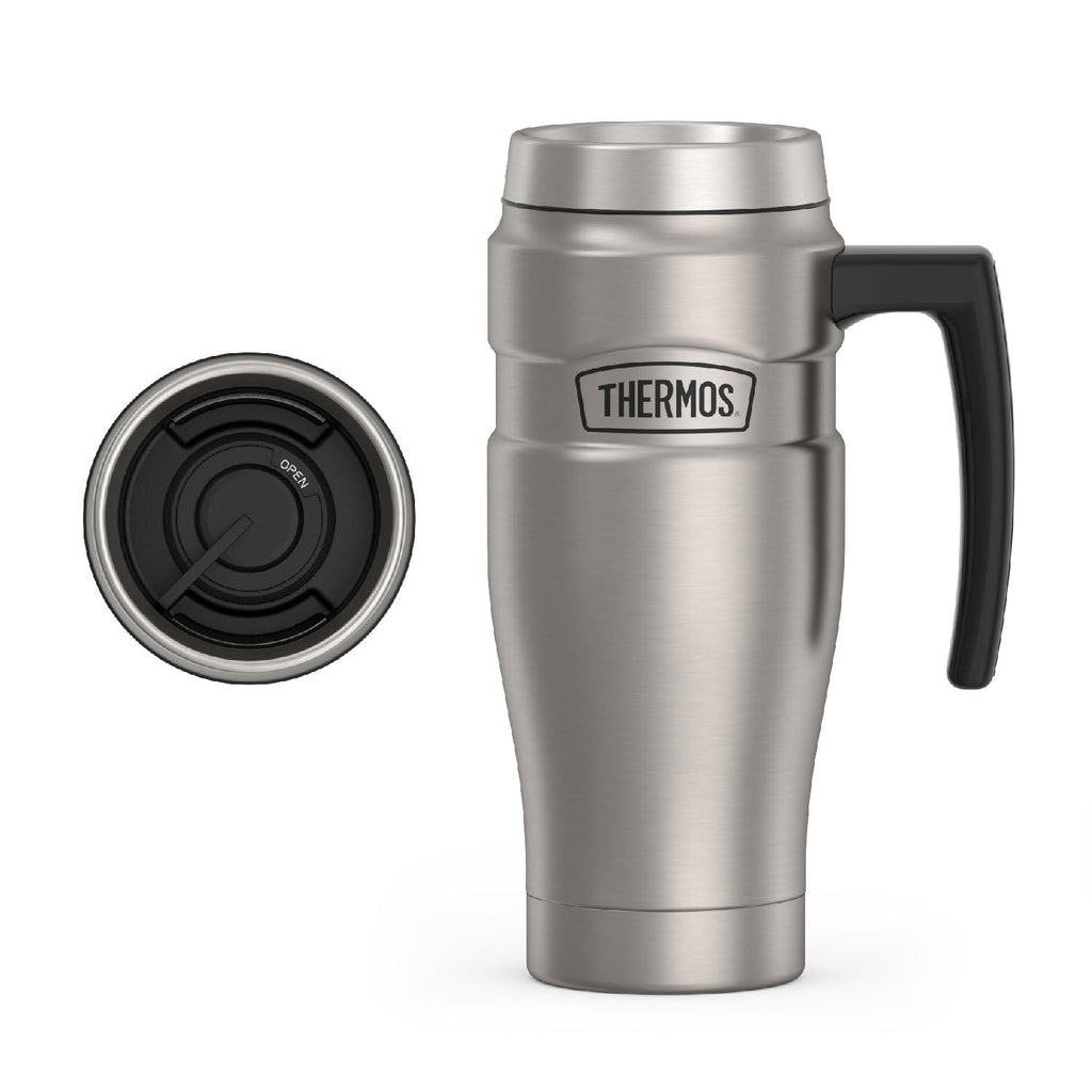 THERMOS Stainless King Vacuum-Insulated Travel Mug with Handle - 16oz, Midnight Blue - Thermos Tumbler for Hot & Cold Drinks - Leak & Sweat-Proof Stainless Steel Coffee Mug with Lid for Commuting