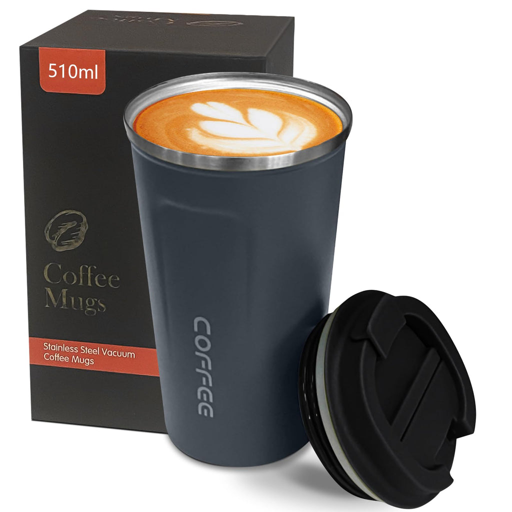 YINBAOGE Insulated Travel Coffee Mug, Spill & Leak Proof, Portable To Go Camping Stainless Steel Coffee Tumbler, Reusable Thermal Coffee Cup with Lid for Hot & Cold Drinks (Black, 12 OZ)