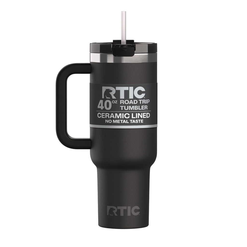 RTIC 40 oz Road Trip Tumbler Double-Walled Cermaic Lined Insulated Stainless Steel Portable Travel Coffee Mug Cup with Lid, Handle and Straw, Trailblazer