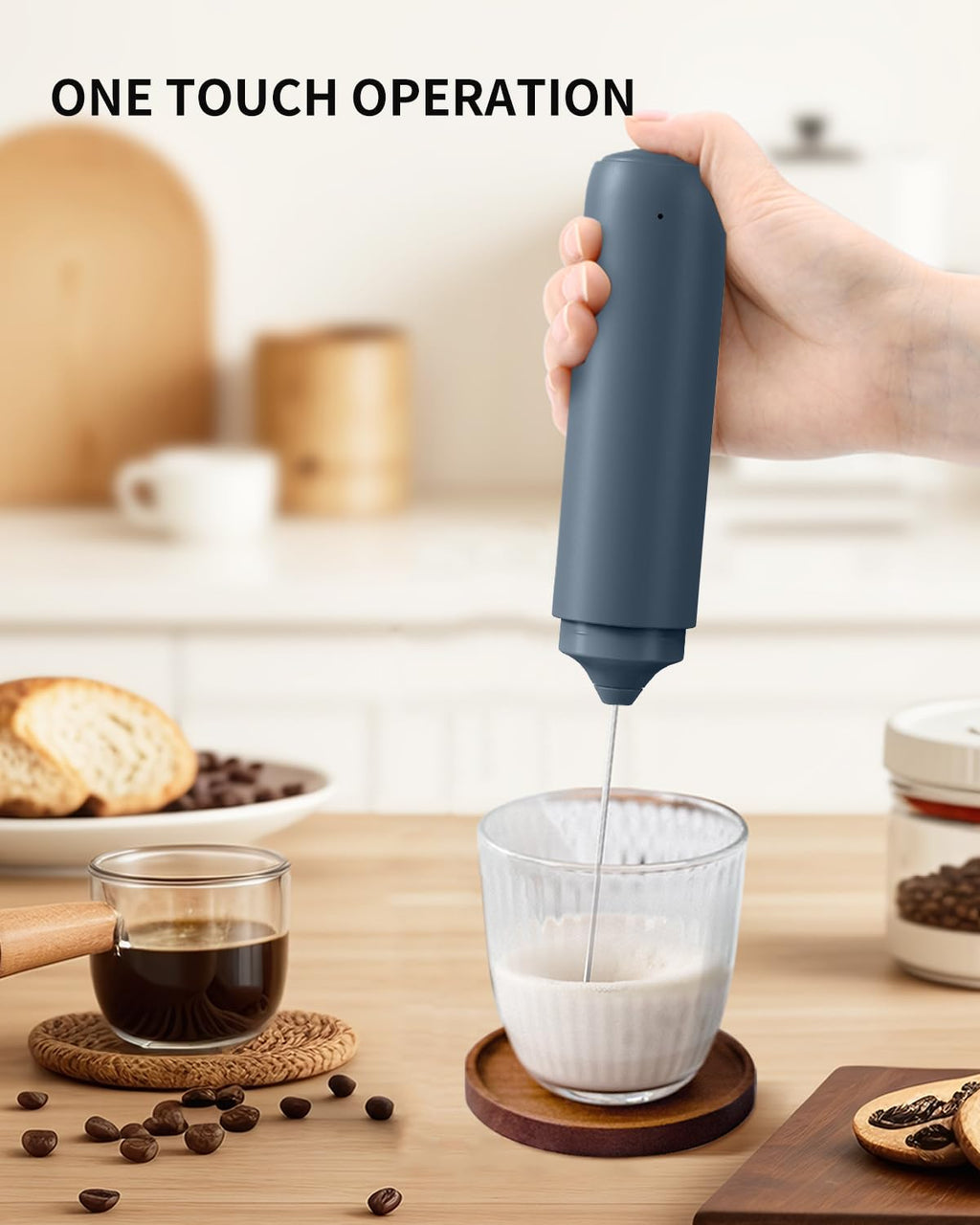 CIRCLE JOY Rechargeable Milk Frother Hanheld, Dual Coil Whisk Head Electric Coffee Frother, Portable Hand Frother Wand Drink Mixer for Matcha Lattes Cappuccino, Kitchen Gifts, Black