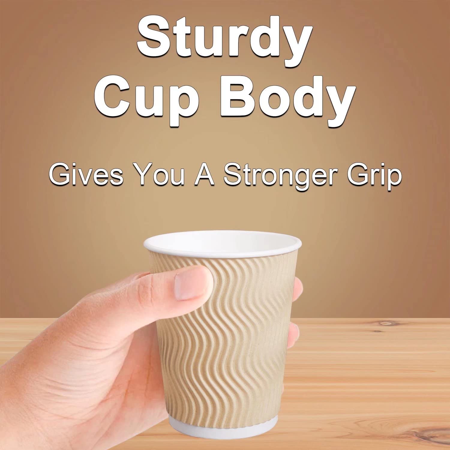 Hot Paper Cups_12 oz Disposable Insulated Corrugated Sleeve Ripple Wall Paper Cup 100 pcs,12oz Cups for Drink，Hot Coffee Cups (Brown)