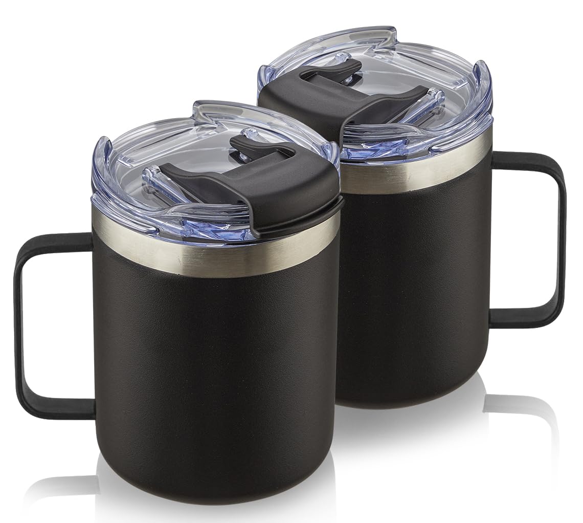 12oz Stainless Steel Insulated Coffee Mug with Handle, Double Wall Vacuum Travel Mug, Tumbler Cup with Sliding Lid, Navy