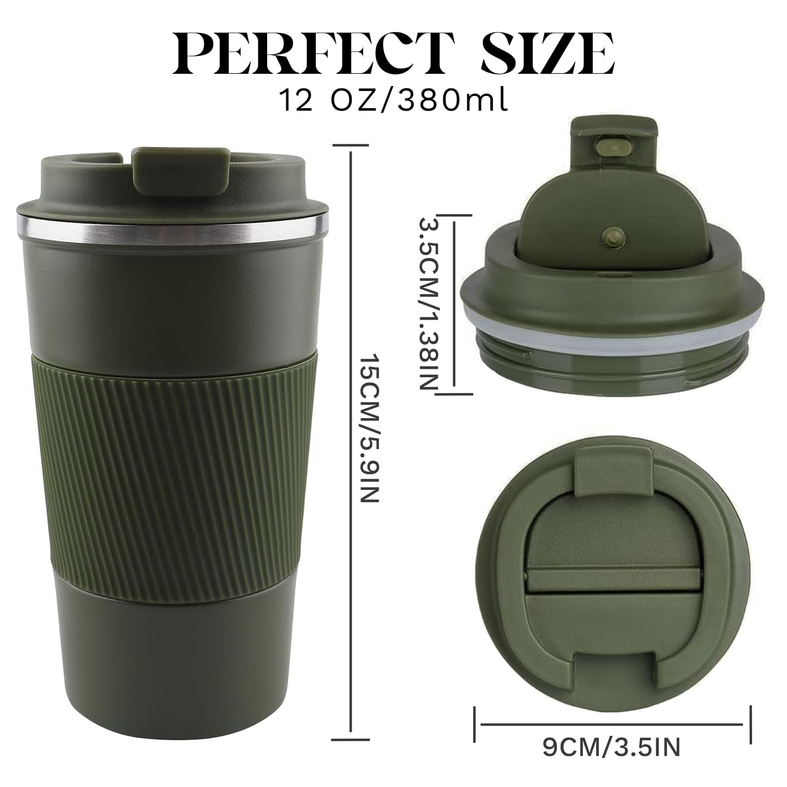 YINBAOGE Insulated Travel Coffee Mug, Spill & Leak Proof, Portable To Go Camping Stainless Steel Coffee Tumbler, Reusable Thermal Coffee Cup with Lid for Hot & Cold Drinks (Black, 12 OZ)
