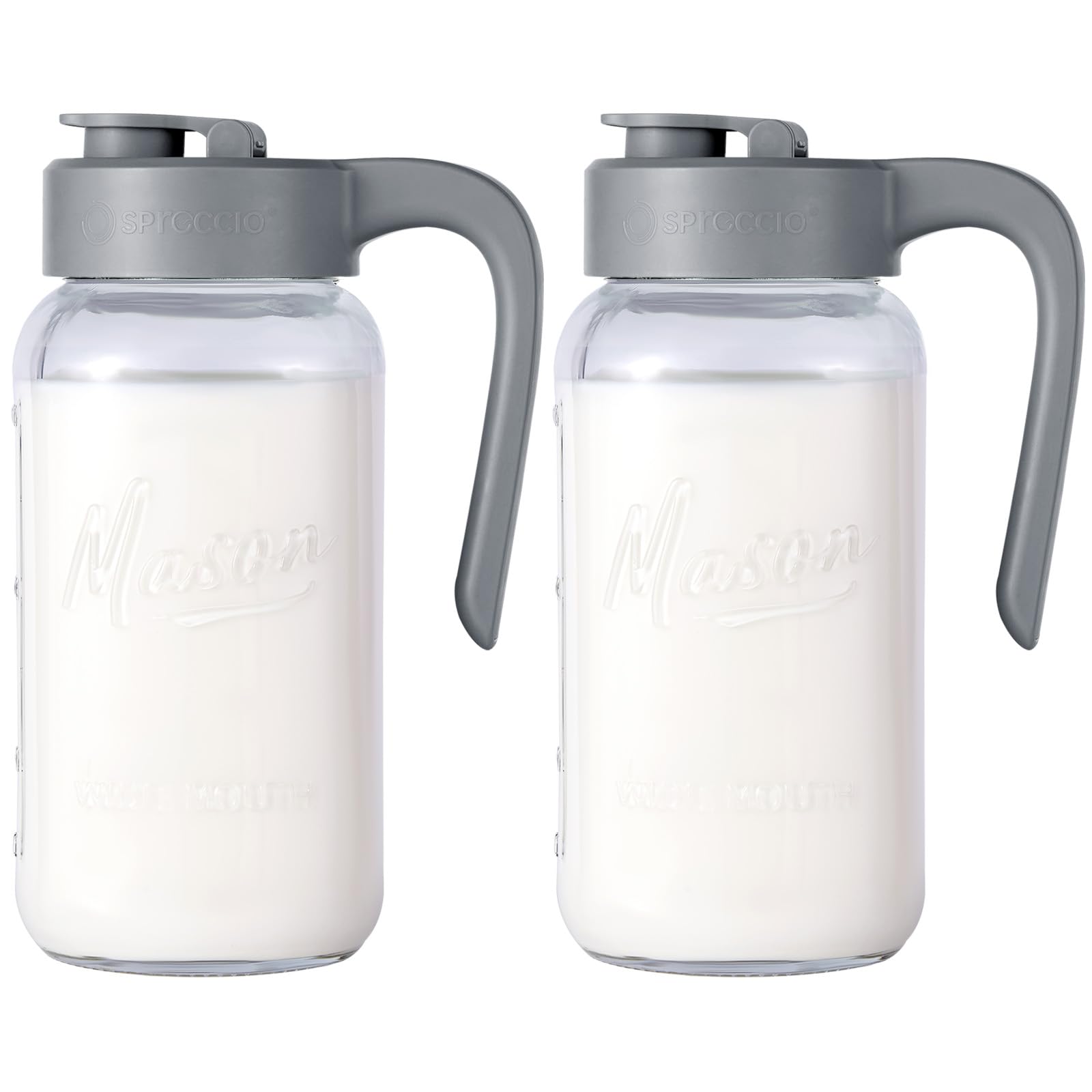 Mason Jar Pitcher - Airtight & Leakproof Glass Pitcher with Lid, Perfect for Breastmilk, Cold Brew, and Sun Tea, 2 Quart (64 oz) Mason Jar with Pour Spout Lid