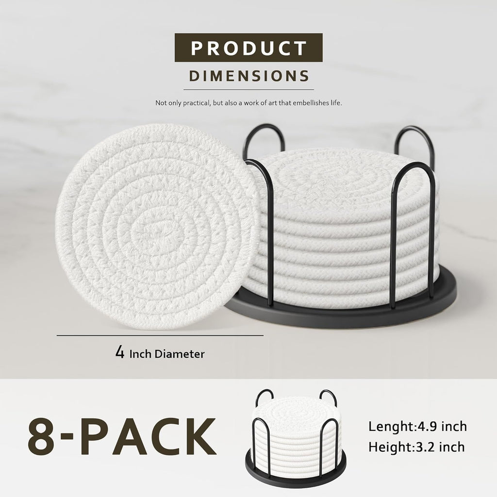 Lazebox Coasters Set of 8 for Drinks, 4 Inch Large Coasters for Coffee Table, Tabletop Protection for Hot & Cold Drinks, Versatile Coasters for Home Decor, Non-Slip & Easy to Clean, Coffee