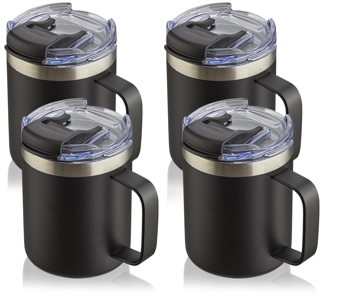 12oz Stainless Steel Insulated Coffee Mug with Handle, Double Wall Vacuum Travel Mug, Tumbler Cup with Sliding Lid, Navy