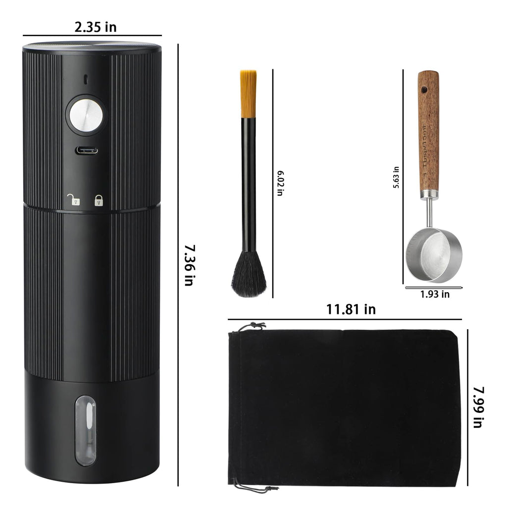 Portable Coffee Grinder Electric Burr Coffee Grinder with 45 Adjustable Settings, Rechargeable Coffee Grinders for Espresso, Travel, Camping and Office (Silver)