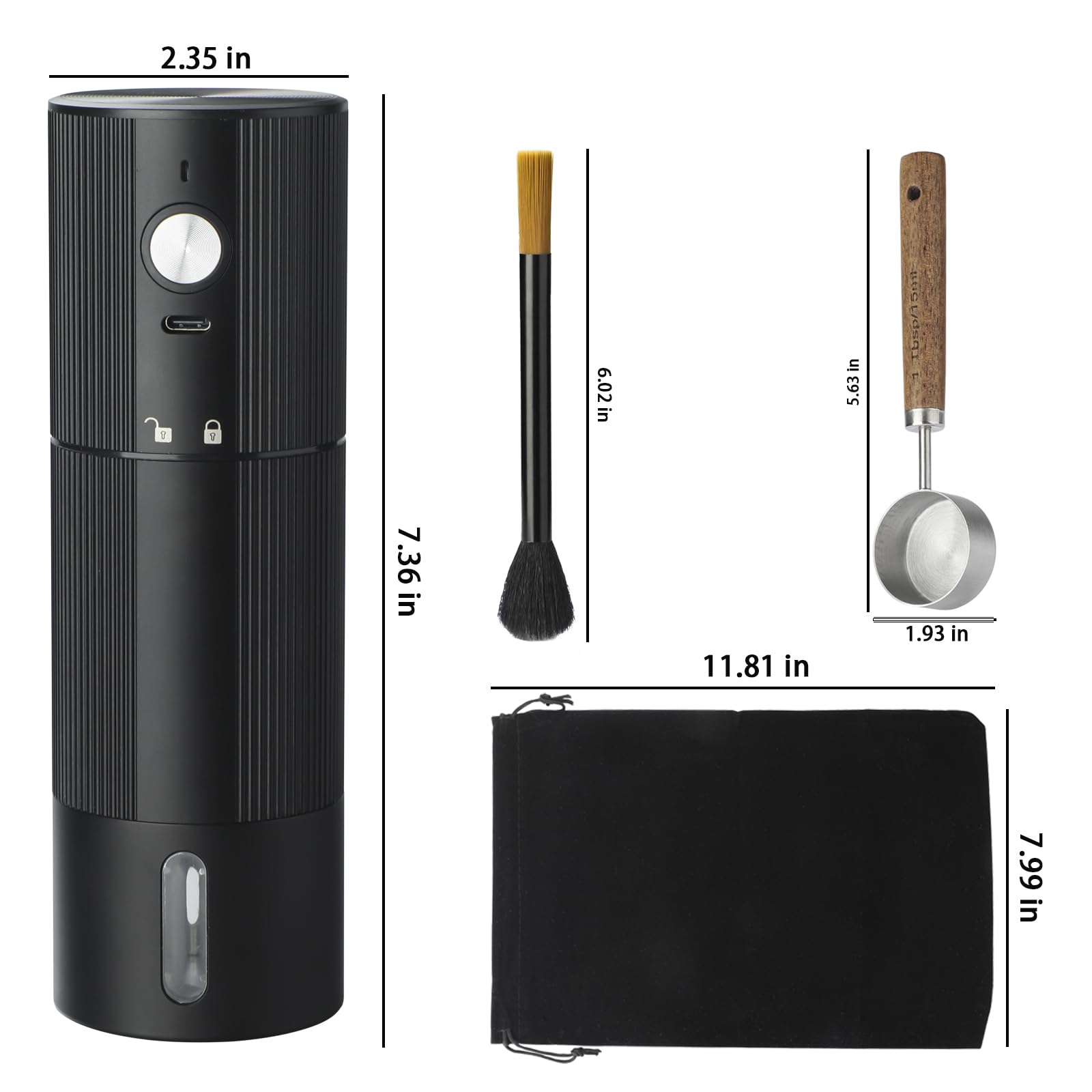 Portable Coffee Grinder Electric Burr Coffee Grinder with 45 Adjustable Settings, Rechargeable Coffee Grinders for Espresso, Travel, Camping and Office (Silver)