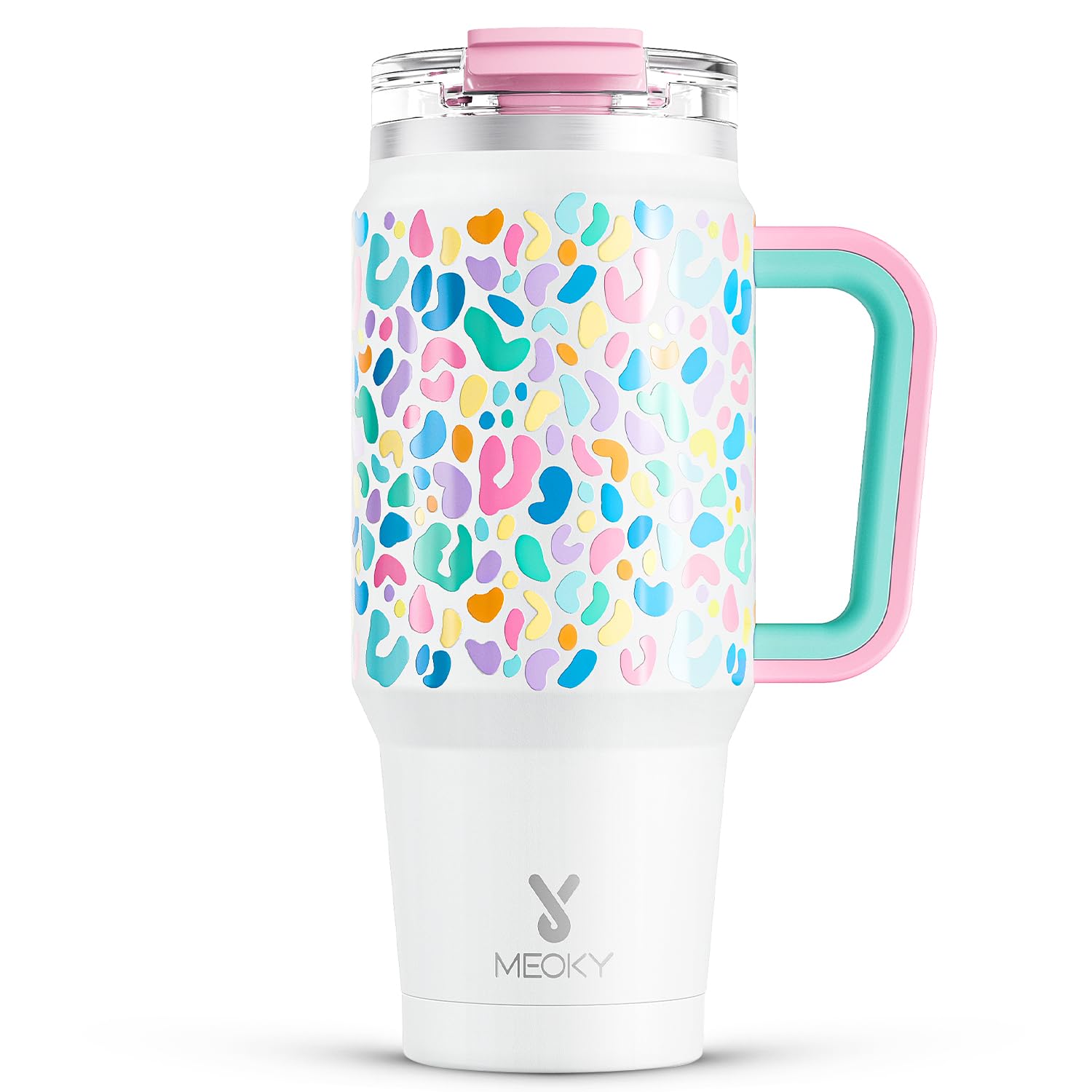 Meoky 32 oz Tumbler with Handle, Insulated Tumbler with Lid and Straw, Stainless Steel Travel Mug, Keeps Cold for 24 Hours, 100% Leak Proof, Fits in Car Cup Holder (Night)