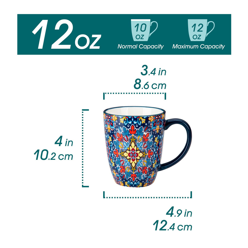 vancasso SIMI 16 oz Large Coffee Mugs Set of 6 – Bohemian Ceramic Cups with Handle, Perfect for Latte, Tea, Hot Chocolate, Dishwasher & Microwave Safe Ideal Gift