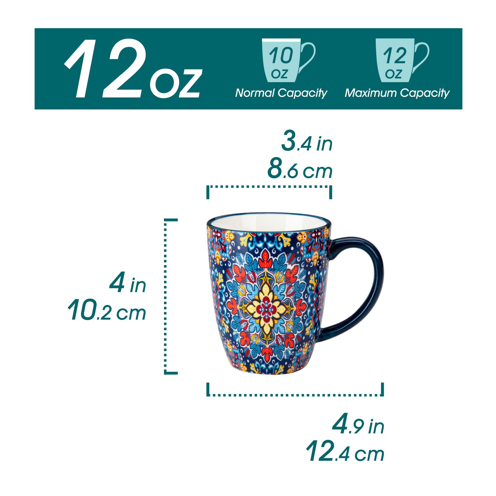vancasso SIMI 16 oz Large Coffee Mugs Set of 6 – Bohemian Ceramic Cups with Handle, Perfect for Latte, Tea, Hot Chocolate, Dishwasher & Microwave Safe Ideal Gift