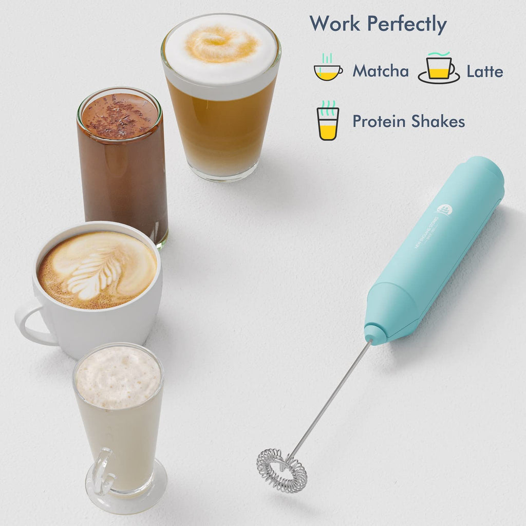 Powerful Milk Frother Handheld Foam Maker, Mini Whisk Drink Mixer for Coffee, Cappuccino, Latte, Matcha, Hot Chocolate, No Stand, Green