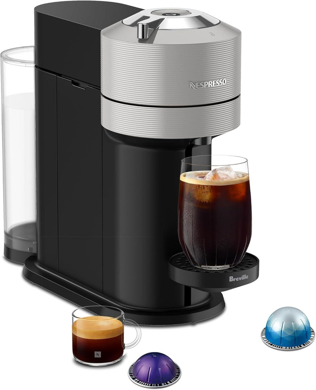 Nespresso Vertuo Next Coffee and Espresso Maker by Breville, with Aeroccino Milk Frother, Light Grey