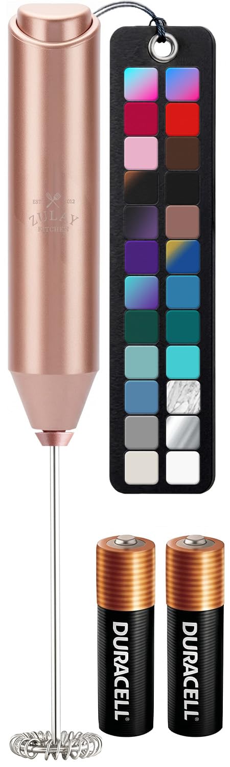 Zulay Kitchen Powerful Milk Frother AA Batteries Included – Ultra Fast Handheld Drink Mixer with Stainless Steel Whisk Stirrer for Coffee, Protein, Matcha & More, Frother Wand Electric Frothmate Black