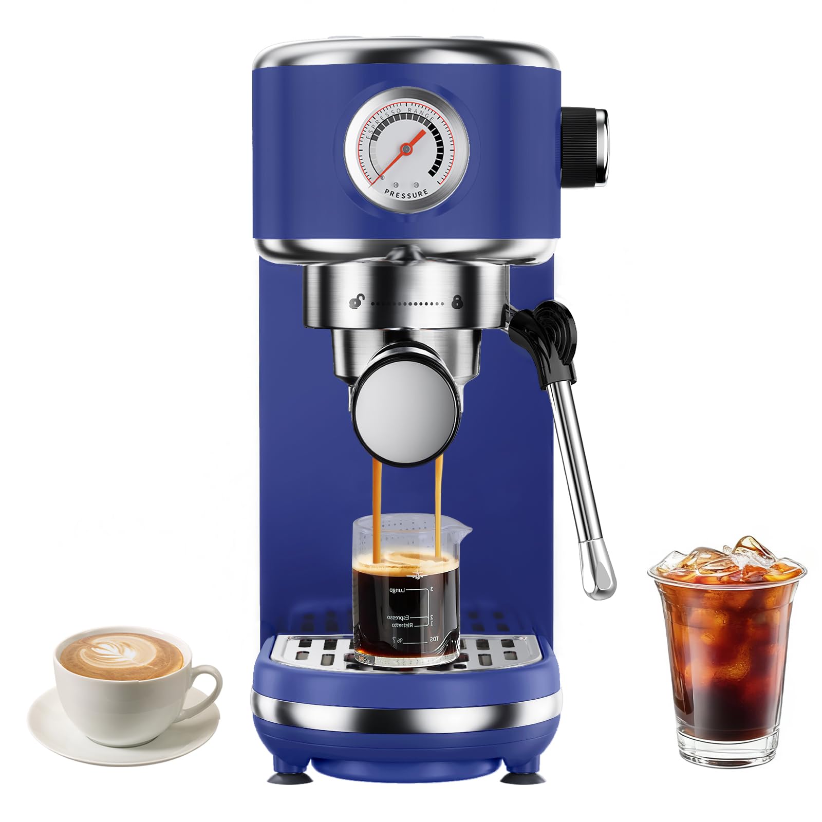atatix Espresso Machine with Milk Frother, 20 Bar Pressure Espresso Maker, with 44OZ Removable Tank, Compact Stainless Steel Coffee Machine for Home, Office, Latte, Cappuccino, Macchiato, Silver