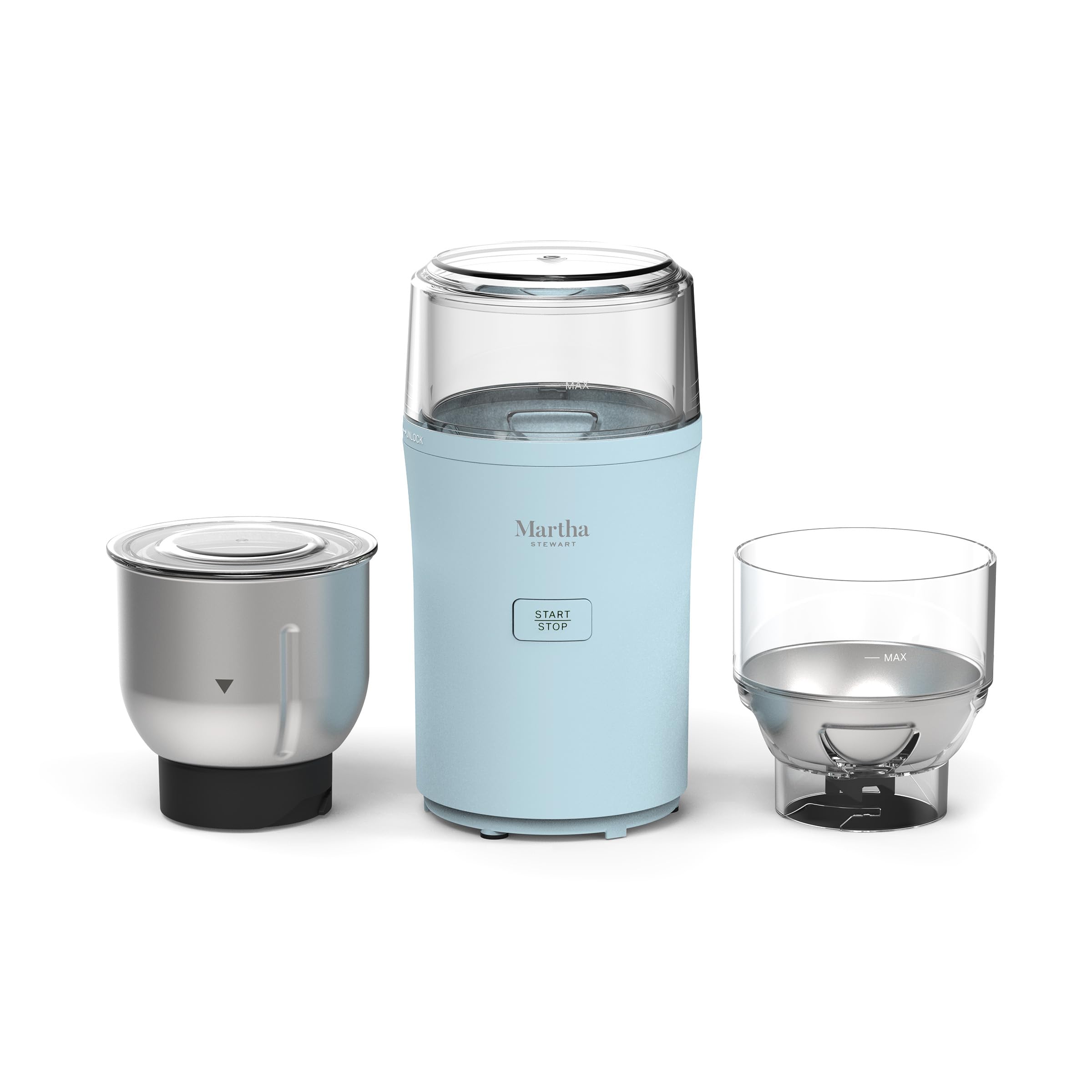 Martha Stewart Electric Coffee & Spice Grinder, Dual 2.5oz Removable Bowls, Storage Lids, Stainless Steel Blades, One Touch Pulse Control, 2-in-1 Compact, Beans & Spices, Herbs & Nuts, Honeydew Green