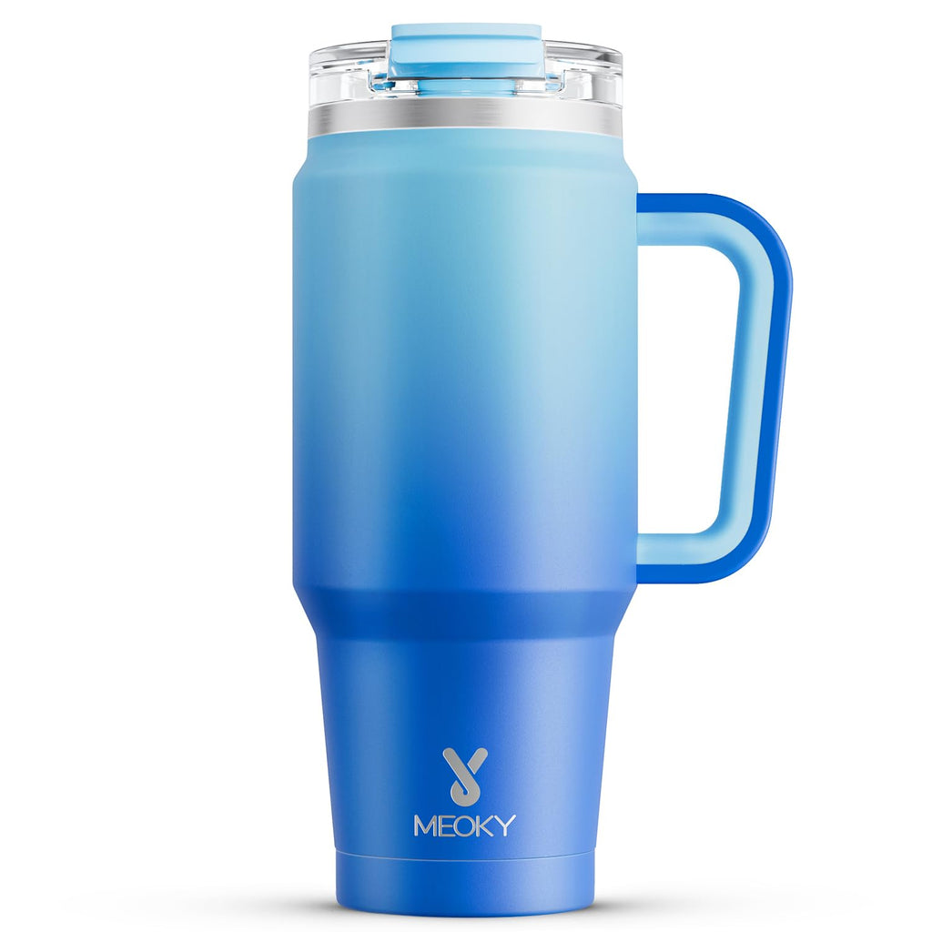 Meoky 32 oz Tumbler with Handle, Insulated Tumbler with Lid and Straw, Stainless Steel Travel Mug, Keeps Cold for 24 Hours, 100% Leak Proof, Fits in Car Cup Holder (Night)