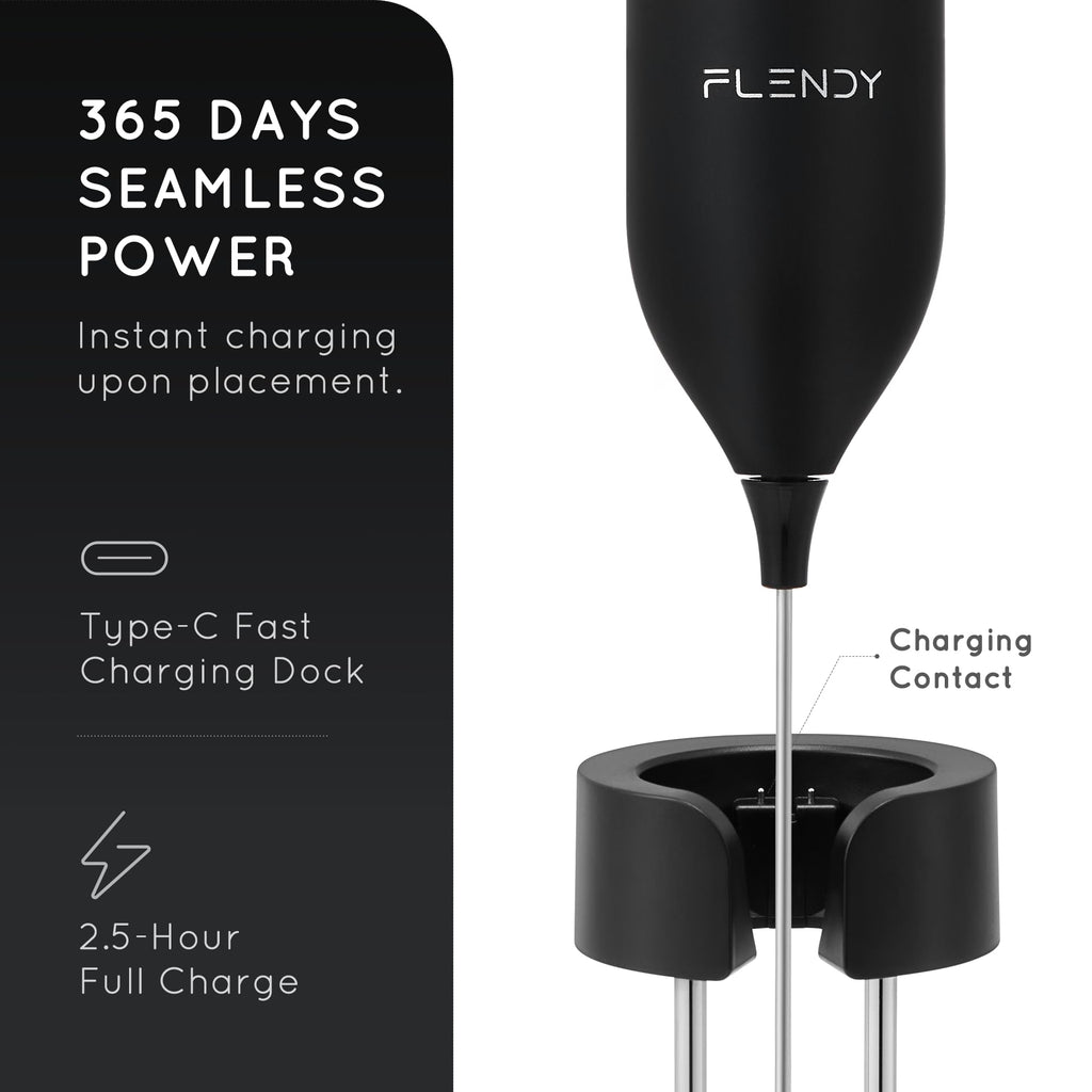 Flendy Rechargeable Milk Frother Handheld, Coffee Frother Handheld with USB-C Charging Stand, Electric Drink Mixer Handheld, Mini Electric Whisk Frother for Coffee, Matcha, etc