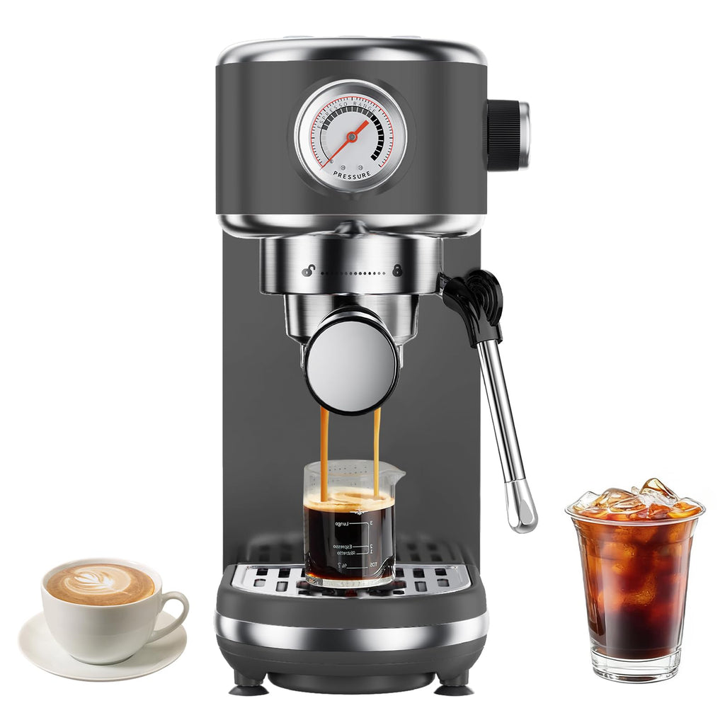 atatix Espresso Machine with Milk Frother, 20 Bar Pressure Espresso Maker, with 44OZ Removable Tank, Compact Stainless Steel Coffee Machine for Home, Office, Latte, Cappuccino, Macchiato, Silver