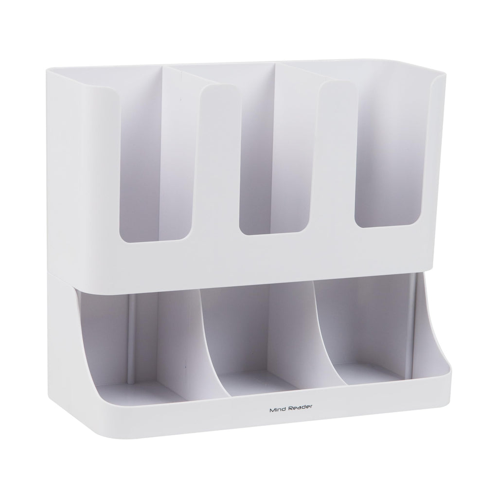 Mind Reader Condiment Station, 13 Inch Countertop Coffee Bar Organizer with 6 Compartments, Storage Caddy for Cups, Lids and Packets, Plastic, Black