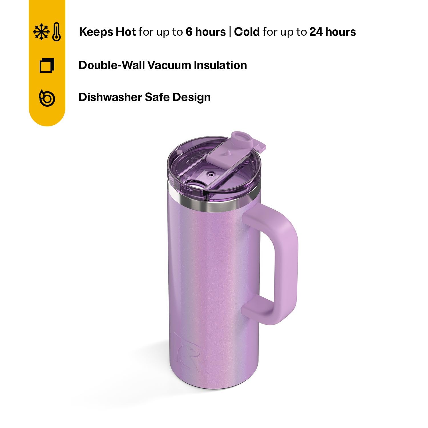 RTIC 20oz Road Trip Travel Mug with Lid and Handle, Ceramic Lined, Insulated, Stainless Steel, Metal, Double Wall Vacuum-Insulation, Portable Coffee, Tea Cup for Hot and Cold Drink, Black