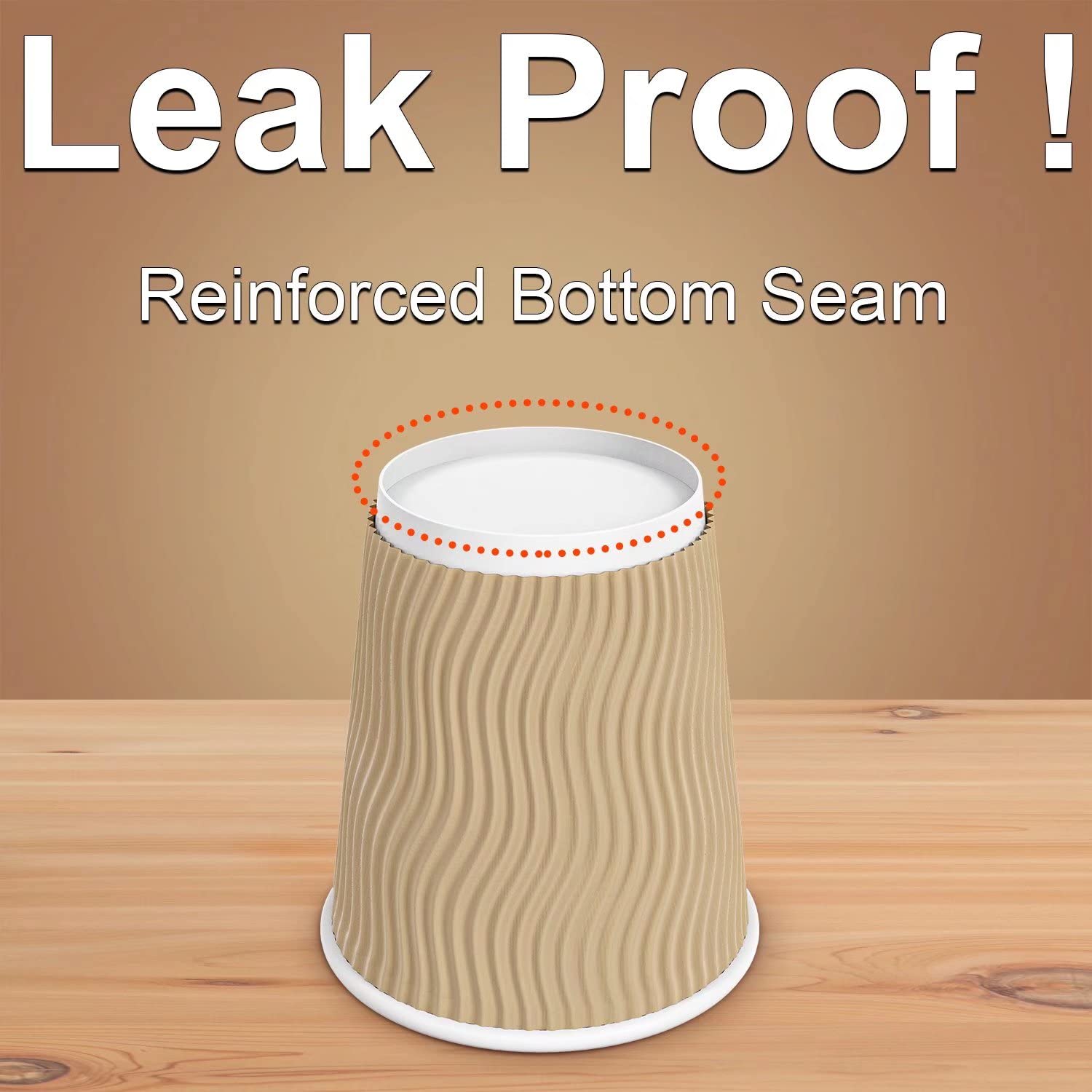 Hot Paper Cups_12 oz Disposable Insulated Corrugated Sleeve Ripple Wall Paper Cup 100 pcs,12oz Cups for Drink，Hot Coffee Cups (Brown)