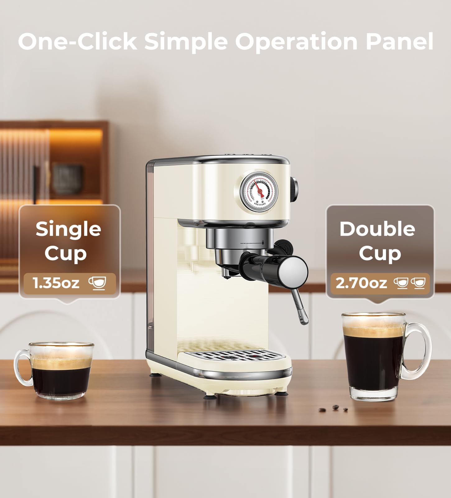 atatix Espresso Machine with Milk Frother, 20 Bar Pressure Espresso Maker, with 44OZ Removable Tank, Compact Stainless Steel Coffee Machine for Home, Office, Latte, Cappuccino, Macchiato, Silver