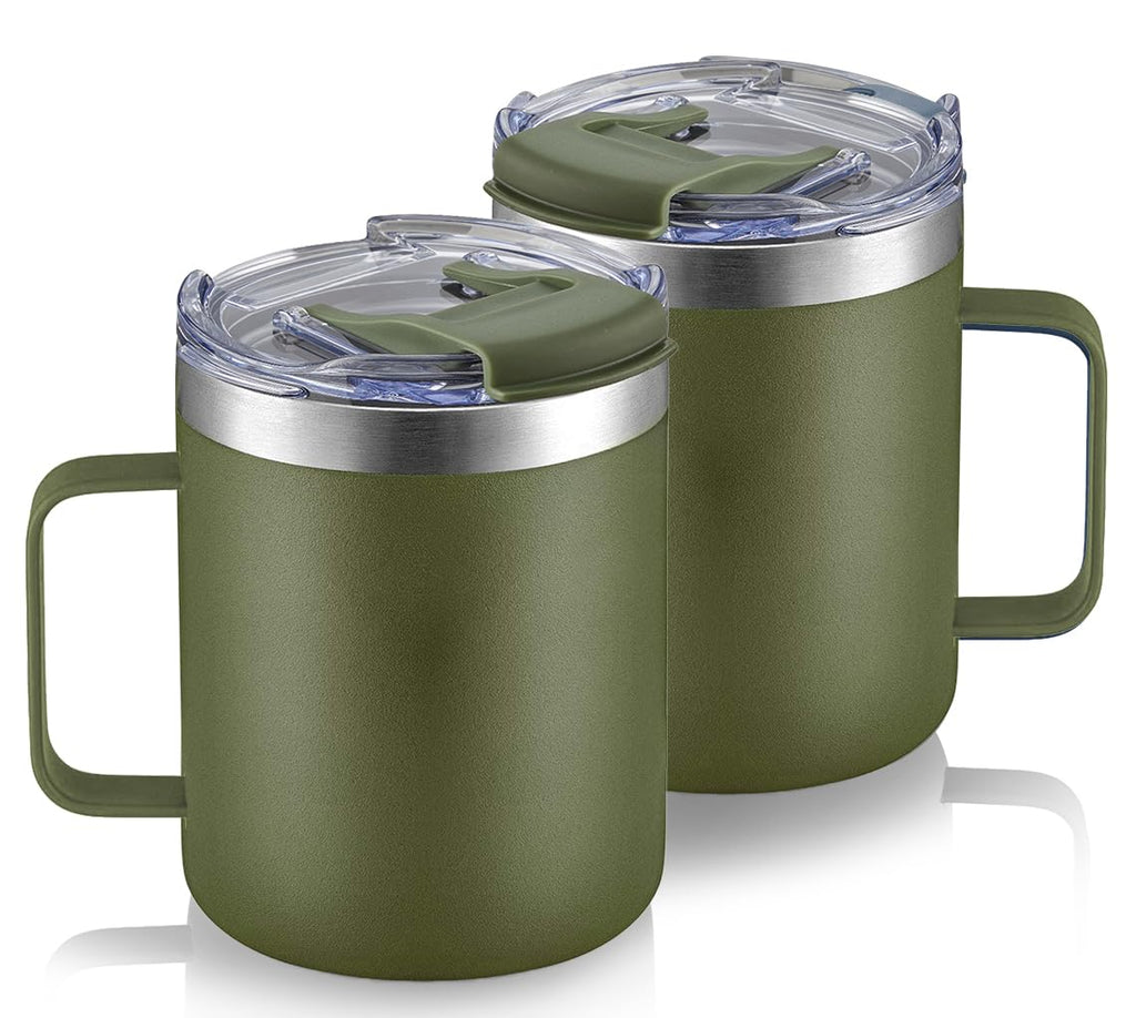 12oz Stainless Steel Insulated Coffee Mug with Handle, Double Wall Vacuum Travel Mug, Tumbler Cup with Sliding Lid, Navy