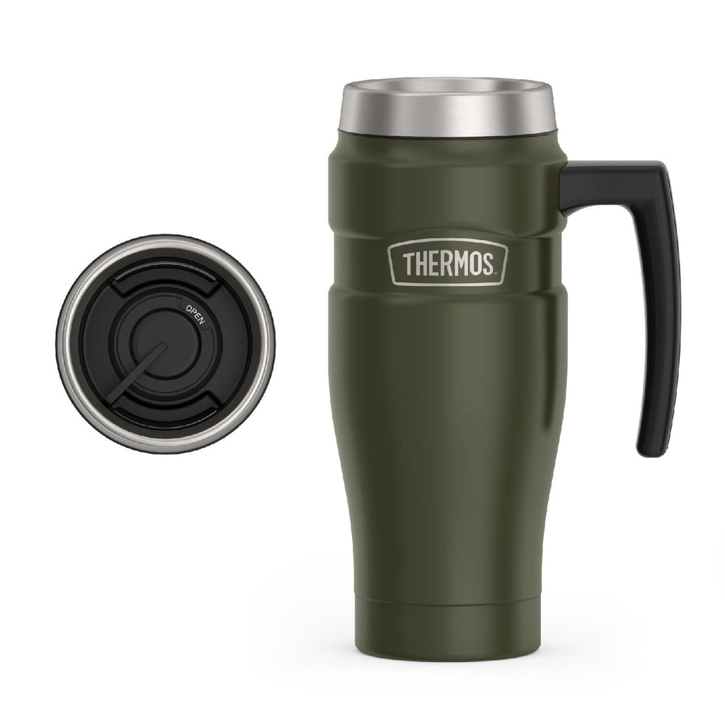 THERMOS Stainless King Vacuum-Insulated Travel Mug with Handle - 16oz, Midnight Blue - Thermos Tumbler for Hot & Cold Drinks - Leak & Sweat-Proof Stainless Steel Coffee Mug with Lid for Commuting