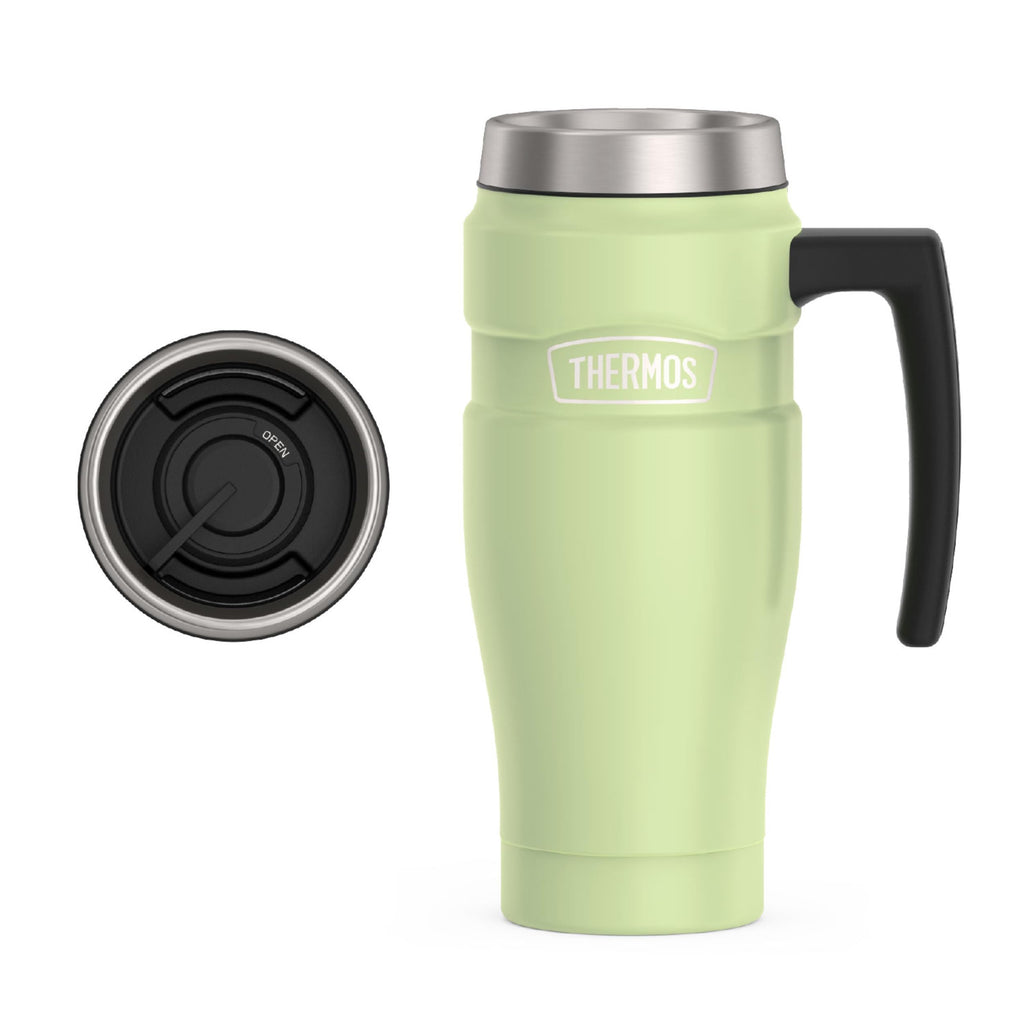 THERMOS Stainless King Vacuum-Insulated Travel Mug with Handle - 16oz, Midnight Blue - Thermos Tumbler for Hot & Cold Drinks - Leak & Sweat-Proof Stainless Steel Coffee Mug with Lid for Commuting