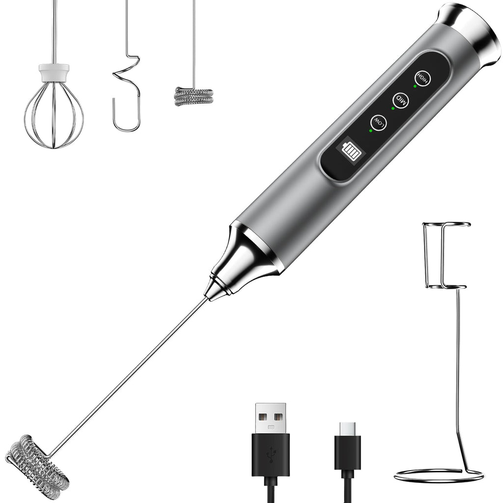 YUSWKO Milk Frother Wand for Coffee, Handheld Coffee Frother, Rechargeable Drink Mixer, Waterproof Electric Whisk, Black