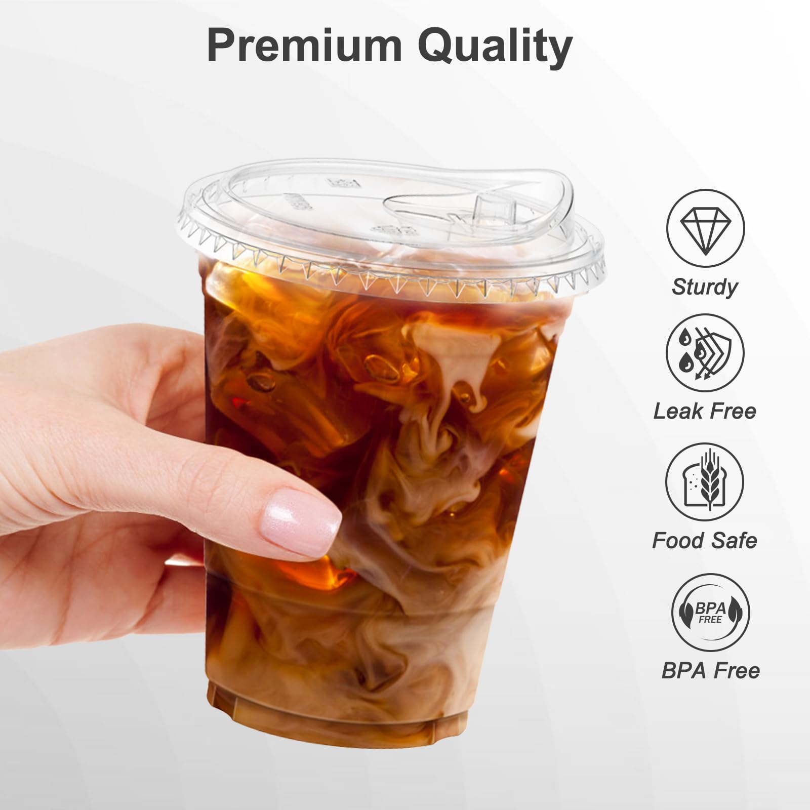 Dealusy 100 Pack - 20 oz Clear Plastic Cups with Lids, Sturdy & Food Safe Iced Coffee Cups with lids, Disposable Plastic Smoothie Cups for Cold Drinks, Sip Lids