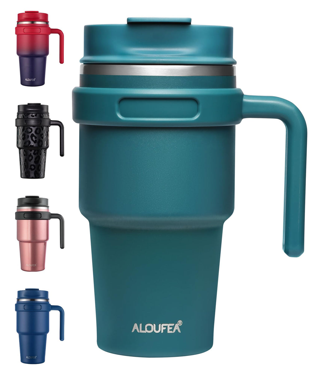 20 oz Insulated Coffee Mug Tumbler with Handle, Stainless Steel Travel Mug Tumbler with Lid and Straw,Double Wall Vacuum Leak Proof Ice Coffee Thermal Cup, Black