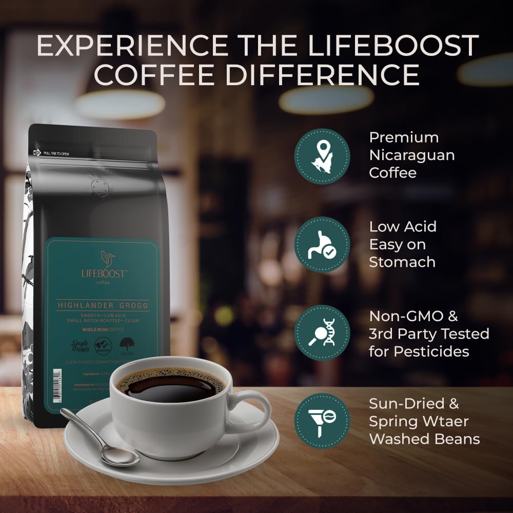 Lifeboost Hazelnut Whole Bean Coffee – Organic, Low Acid, Non-GMO Hazelnut Flavored Coffee – Single Origin, Mold-Free Mycotoxin Tested, 12 oz