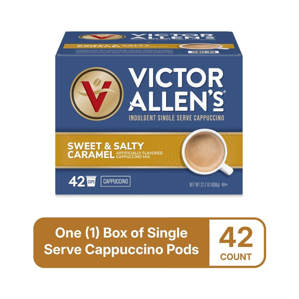 Victor Allen's Coffee White Chocolate Caramel Flavored Cappuccino, 42 Count, Single Serve Cups for Keurig K-Cup Brewers