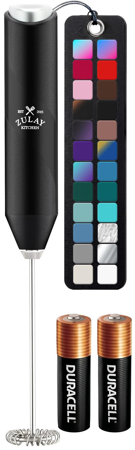 Zulay Kitchen Powerful Milk Frother AA Batteries Included – Ultra Fast Handheld Drink Mixer with Stainless Steel Whisk Stirrer for Coffee, Protein, Matcha & More, Frother Wand Electric Frothmate Black