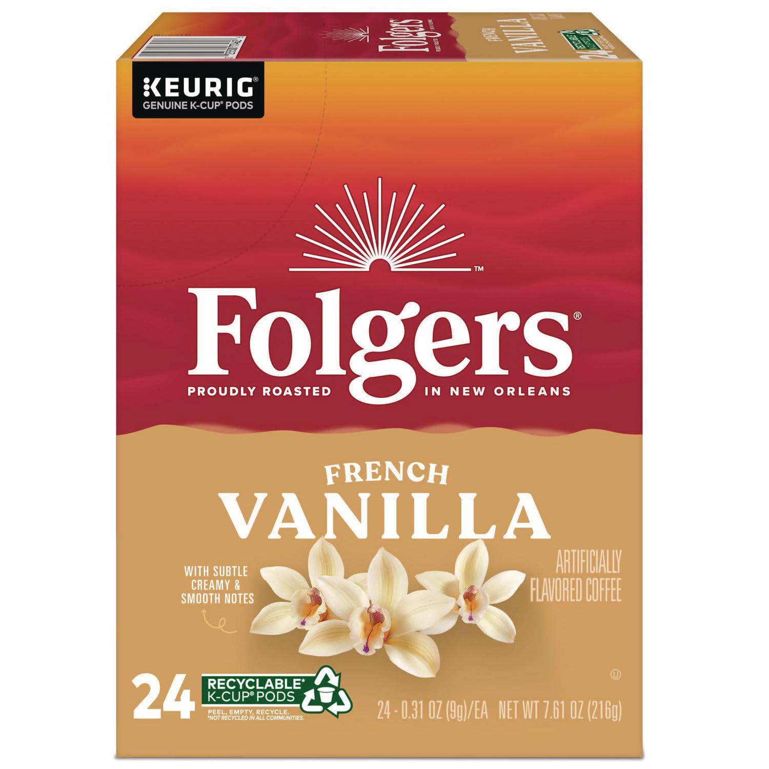 Folgers French Vanilla Artificially Flavored Coffee, Keurig K-Cup pods, 10 Count Box (Pack of 6)