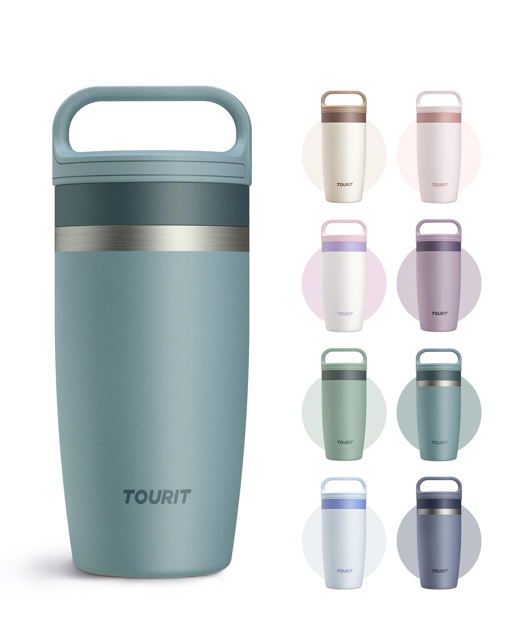 TOURIT Travel Coffee Mug 16 oz, Leakproof 2-Part Drink Lid Coffee Tumbler Cup, Insulated Stainless Steel Travel Mug, Dishwasher Safe Reusable Water Bottle, BPA-Free Coffee Mug,Off-White