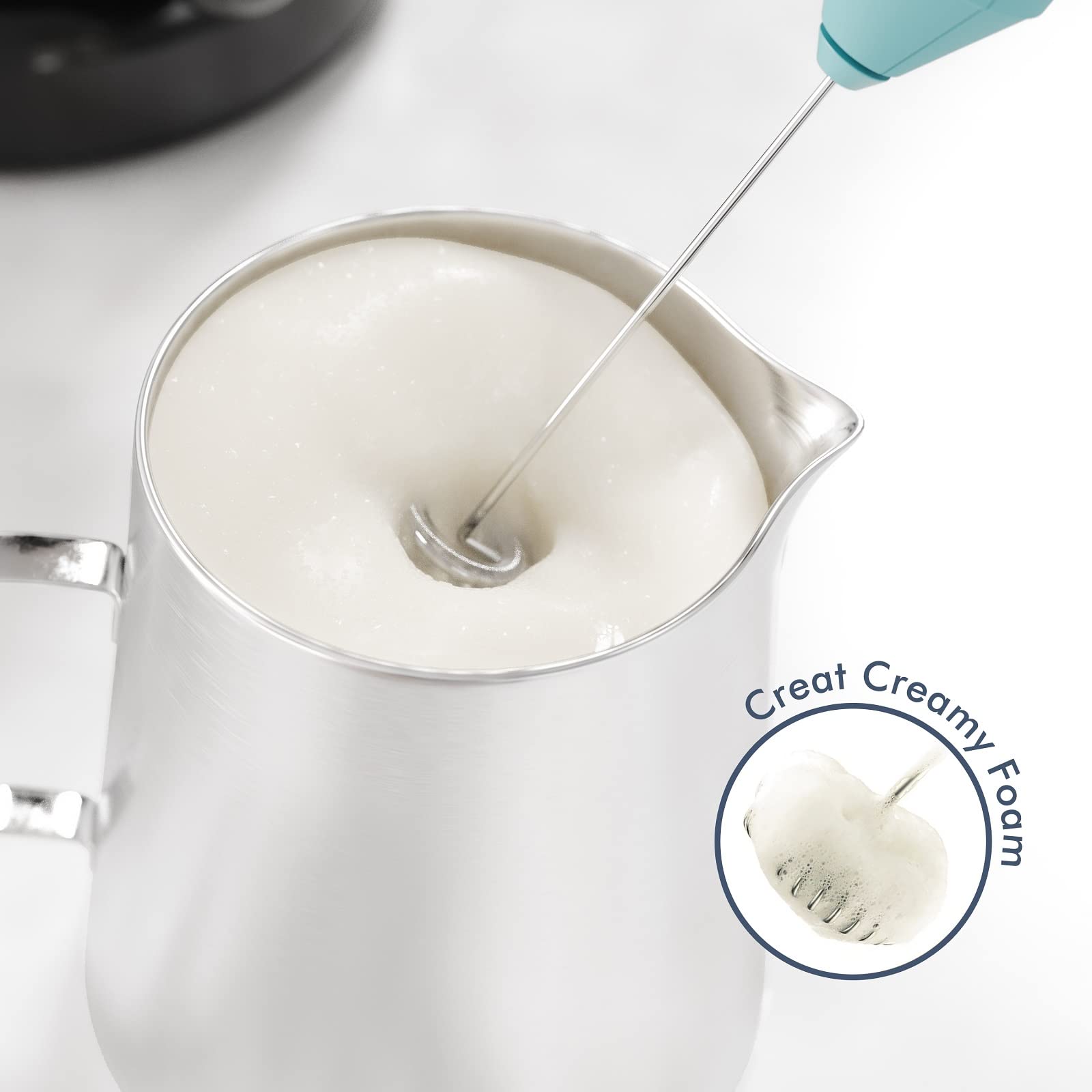 Powerful Milk Frother Handheld Foam Maker, Mini Whisk Drink Mixer for Coffee, Cappuccino, Latte, Matcha, Hot Chocolate, No Stand, Green