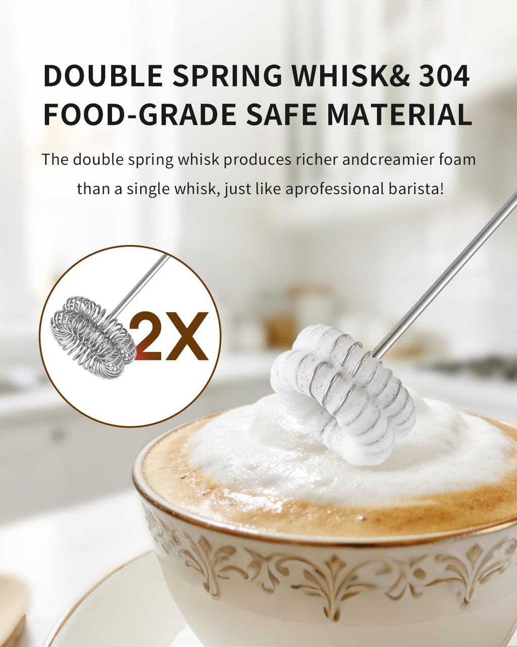 CIRCLE JOY Rechargeable Milk Frother Hanheld, Dual Coil Whisk Head Electric Coffee Frother, Portable Hand Frother Wand Drink Mixer for Matcha Lattes Cappuccino, Kitchen Gifts, Black