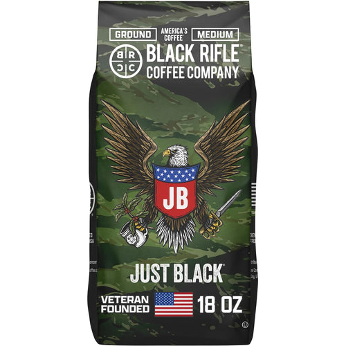 Black Rifle Coffee Company Just Black, 18oz Bag, Ground Coffee Medium Roast - Roasted Blend Made from Arabica Beans - Colombian & Brazilian Beans - Veteran Founded & American Made