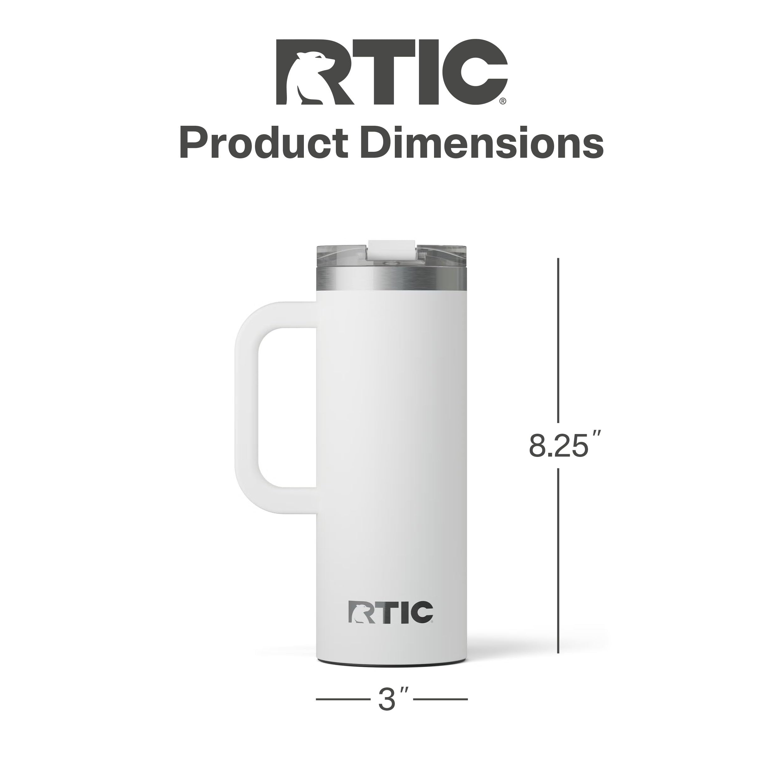 RTIC 20oz Road Trip Travel Mug with Lid and Handle, Ceramic Lined, Insulated, Stainless Steel, Metal, Double Wall Vacuum-Insulation, Portable Coffee, Tea Cup for Hot and Cold Drink, Black