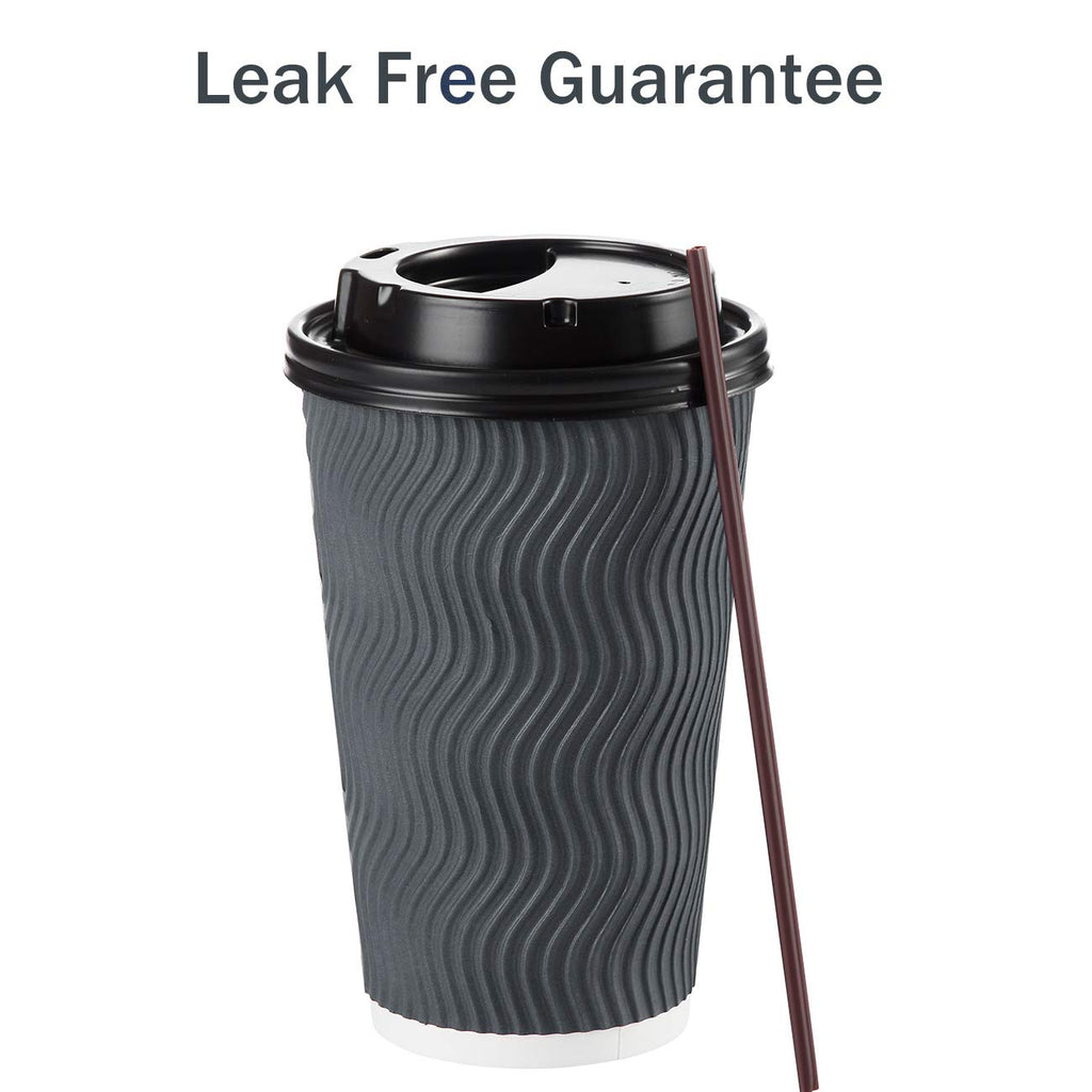 Disposable Coffee Cups with Lids and Straws - 16 oz (90 Set) Togo Hot Paper Coffee Cup with Lid To Go for Beverages Espresso Tea Insulated Reusable Cold Drinks Ripple Cups Protect Fingers From Heat