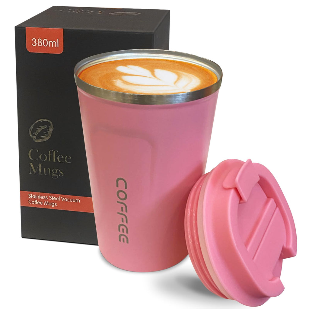 YINBAOGE Insulated Travel Coffee Mug, Spill & Leak Proof, Portable To Go Camping Stainless Steel Coffee Tumbler, Reusable Thermal Coffee Cup with Lid for Hot & Cold Drinks (Black, 12 OZ)