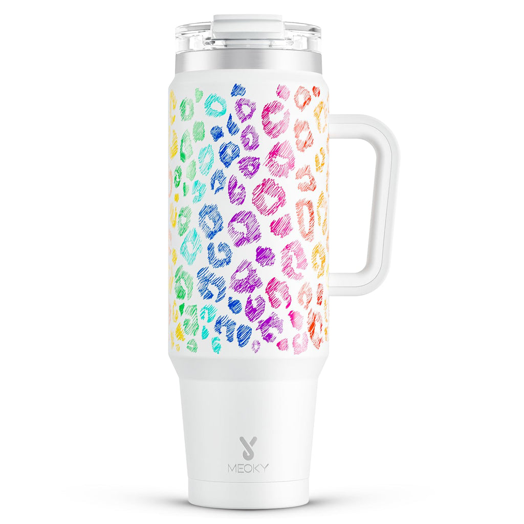 Meoky 32 oz Tumbler with Handle, Insulated Tumbler with Lid and Straw, Stainless Steel Travel Mug, Keeps Cold for 24 Hours, 100% Leak Proof, Fits in Car Cup Holder (Night)